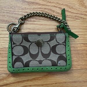 Coach Signature Green and Brown Wristlet